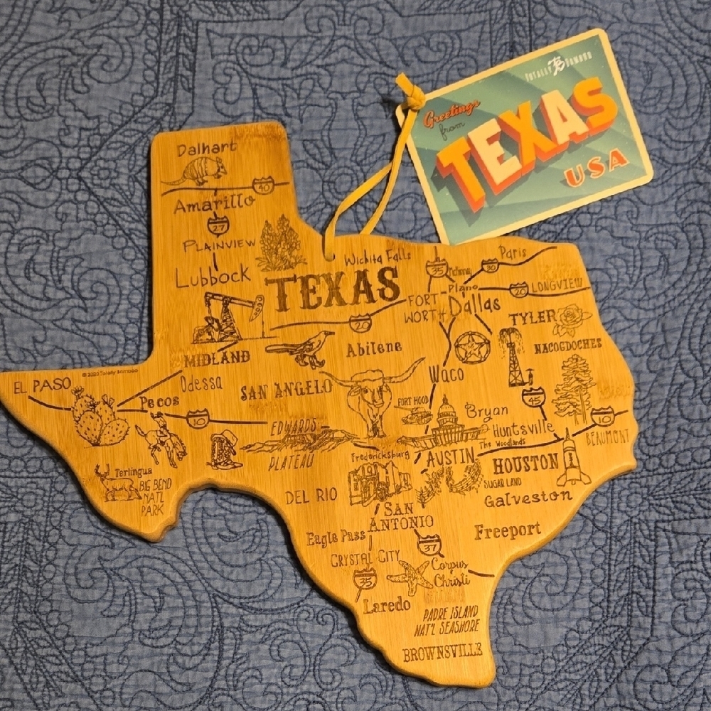 Totally Bamboo Laser Etched Texas Shaped Wooden Cutting Board NWT